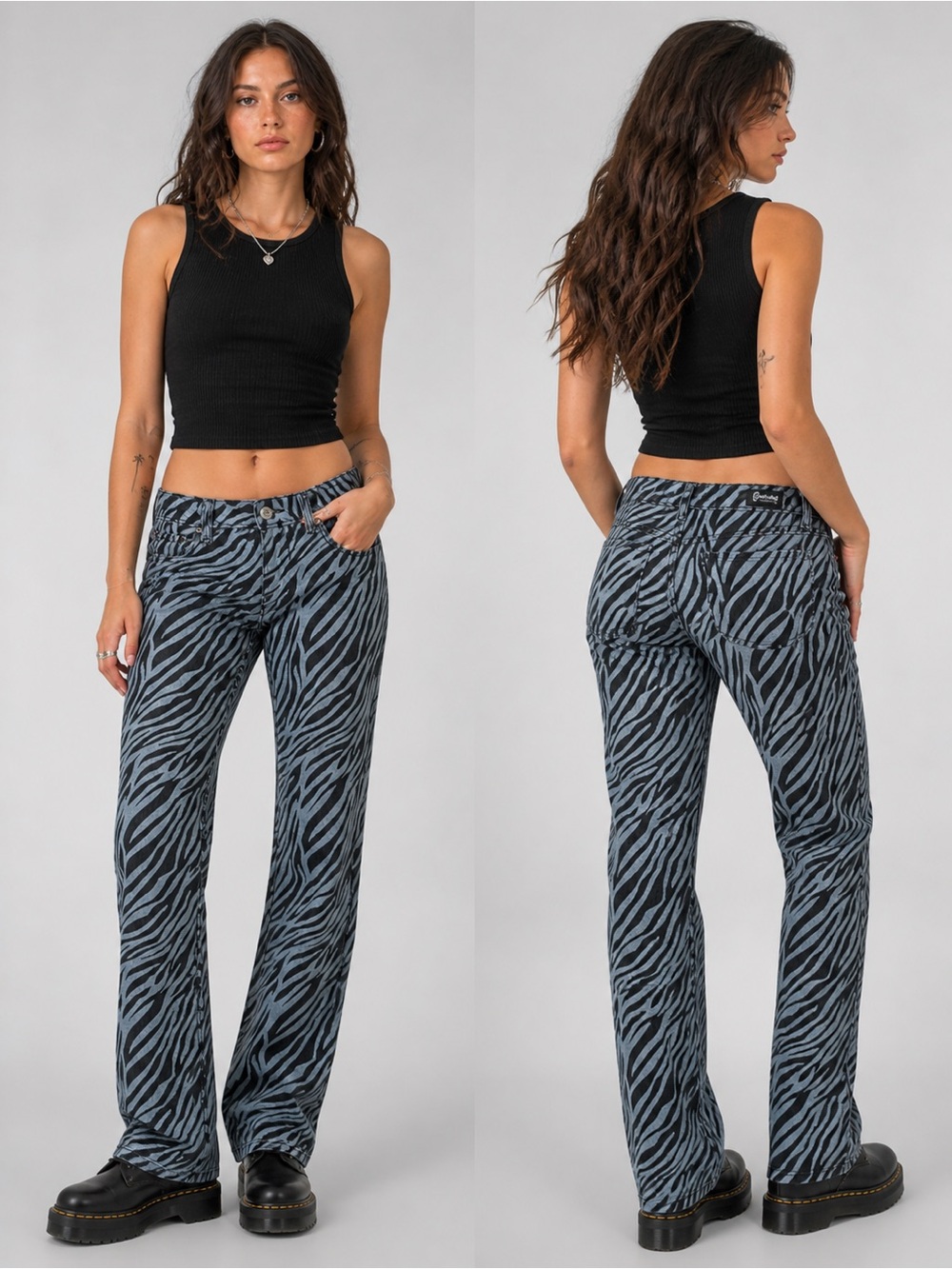 Rewash Zebra Print Jeans Size 11 Black Blue Gray Animal Print Y2K Straight